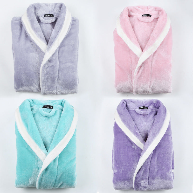 Men's And Women's Mosaic Inlaid Flannel Bathrobes